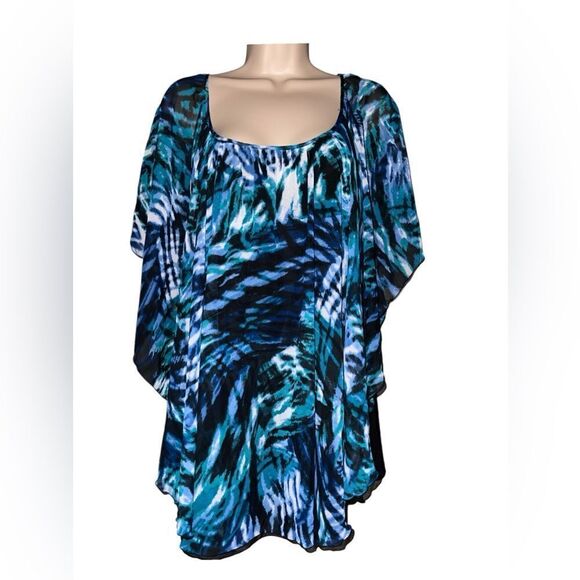 CATO Women Plus Overlay Sleeveless V-Neckl ruffled and straight hemline hips. - Picture 2 of 9